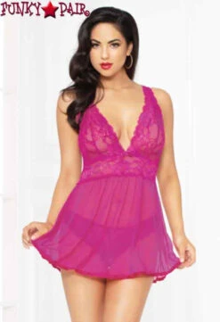 STM-10672, Floral Galloon Lace Babydoll Set -Roma Shop 10672 fuchsia 85521.1669061925