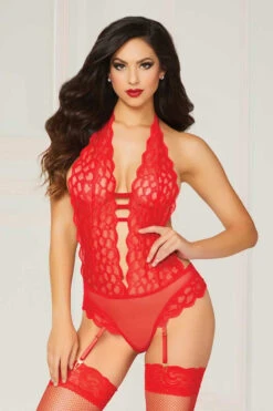 STM-10745, Plunging Neckline And Open Back Teddy -Roma Shop 10745P Red F 10005.1528268103