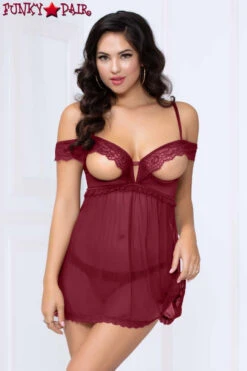 STM-10972, Open Cup Babydoll Set -Roma Shop 10972 WINE F 07498.1669494918