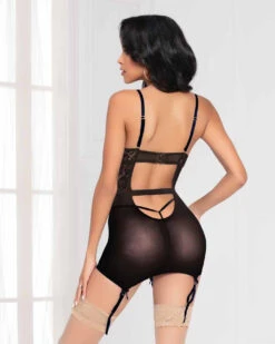 STM-11099, Chemise Set With Criss Cross Front -Roma Shop 11099 BLK B 42330.1592973224