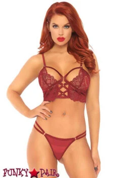 Leg Avenue | LA81577, Lace Bralette With G-string -Roma Shop 81577 Burgundy 15678.1576268247