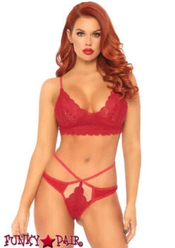 Leg Avenue | LA81578, Lace Bralette And Strappy Cut Bottom -Roma Shop 81578 Red 70228.1542215629