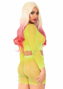 Leg Avenue | LA81608, Rhinestone Fishnet Crop Top And Biker Shorts -Roma Shop 81608 02 033 81789.1584851932