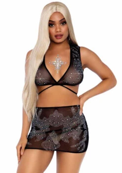 Leg Avenue | LA81611, Rhinestone Wrap Around Top And Skirt