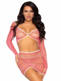 LA81629, Zig Zag Net Top And Skirt Set By Leg Avenue
