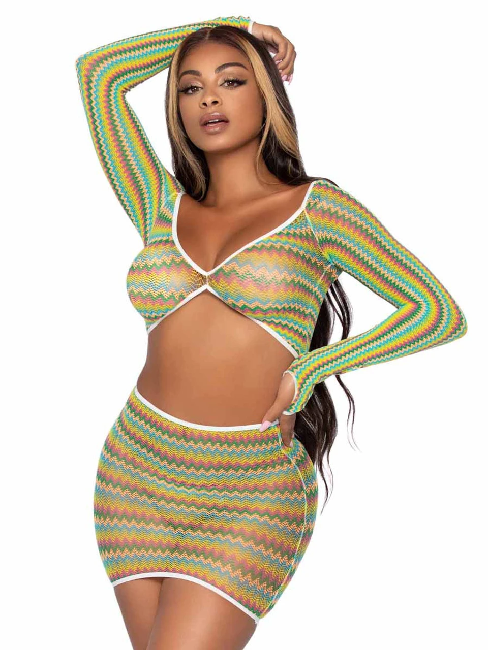 LA81629, Zig Zag Net Top And Skirt Set By Leg Avenue 4 LA81629, Zig Zag Net Top And Skirt Set By Leg Avenue - Image 2
