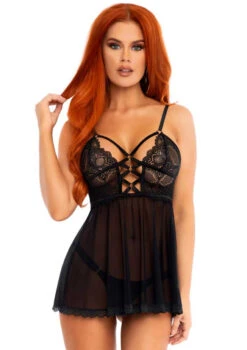 Leg Avenue | LA86108, Sheer And Mesh Babydoll Set