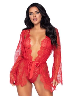 LA86112, Lace Teddy And Matching Lace Robe -Roma Shop 86112 Red 14353.1696711300