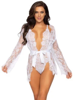LA86112, Lace Teddy And Matching Lace Robe -Roma Shop 86112 White 25002.1696711300