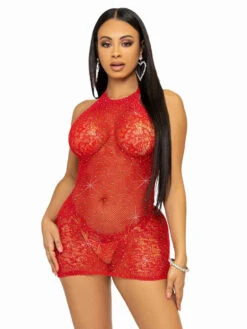 LA86134, Rhinestones Lace Mini Dress