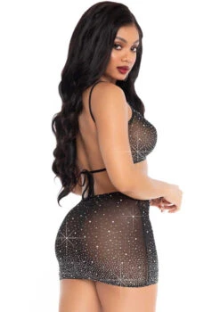 LEG AVENUE LA86152, Rhinestones Crop Top And Matching Mini Skirt -Roma Shop 86152 02 001 74322.1624514190