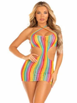 LA87208, Rainbow Striped Mini Dress -Roma Shop 87208 003 101 04298.1708551553