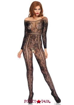 LEG AVENUE LA-89209, Seamless Lace Sleeve BodyStocking -Roma Shop 89209 01 001 54877.1528267697