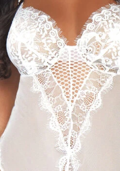 LEG AVENUE LA89239, Eyelash Lace And Mesh Teddy -Roma Shop 89239 wht close up 58038.1633112723