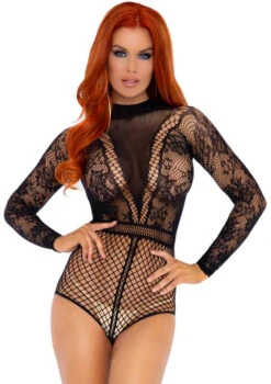 LEG AVENUE LA89243, High Neck Lace Bodysuit