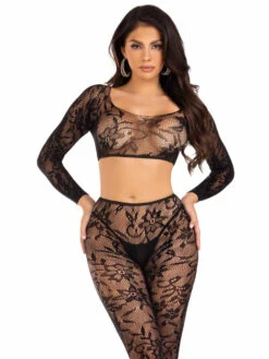 LA89331, Seamless Lace Crop Top & Tights