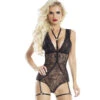 RaveWear | AB6079, Lace Teddy With Attached Harness Lingerie -Roma Shop AB6079BK 30549.1543909779