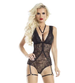 RaveWear | AB6079, Lace Teddy With Attached Harness Lingerie