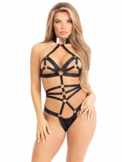 KI4047, Elastic Crotchless Teddy With Choker