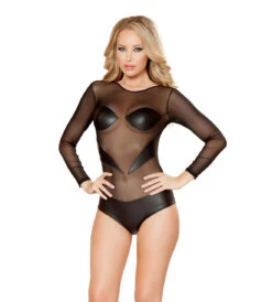 Roma LI143, Mesh Bodysuit With Cover Shorts And Cups