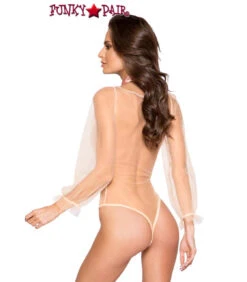 Roma R-LI298 Mesh And Lace Long Sleeved Teddy -Roma Shop LI298 PinkBeige Back 97142.1659809705