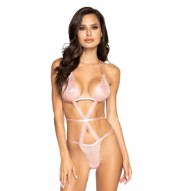Roma R-LI340, Strappy Eyelash Lace Teddy -Roma Shop LI340 Pink 20746.1644001701