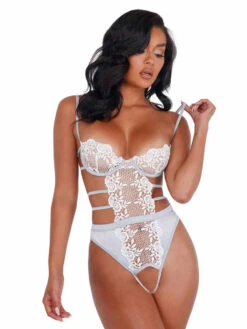 Roma LI405, Embroidered Lace And Satin Crotchless Teddy -Roma Shop LI405 Slvr 07346.1618595728