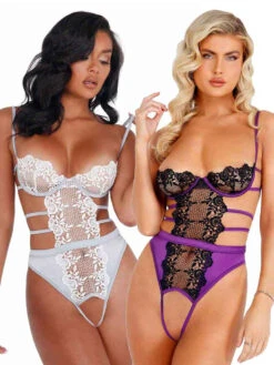 Roma LI405, Embroidered Lace And Satin Crotchless Teddy