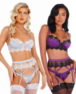 LI406, Embroidered Lace And Satin Bralette Garter Set By Roma