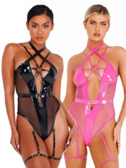 LI435, Vinyl Strappy Bodysuit By Roma