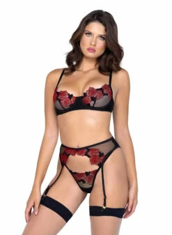 Roma R-LI544, Rose Embroidered Bra & Garter Set