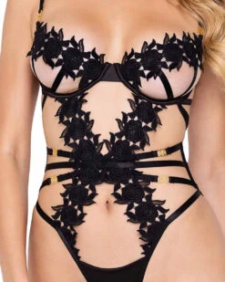 Roma R-LI646, Floral And Lace Trim Teddy -Roma Shop LI646 2 80168.1702566241